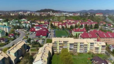 Apartments Street Queen Bona Sanok Panorama Aerial View Poland. High quality 4k footage