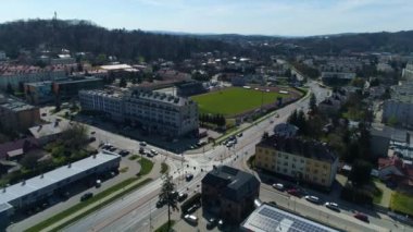 Ekoball Stal Sanok Club Stadium Aerial View Poland. High quality 4k footage