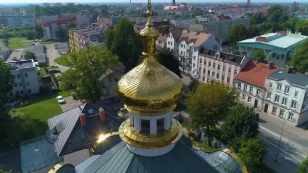 Iglesia Greco Católica Elblag Cerkiew Vista Aérea Polonia Imágenes Alta — Vídeo de stock
