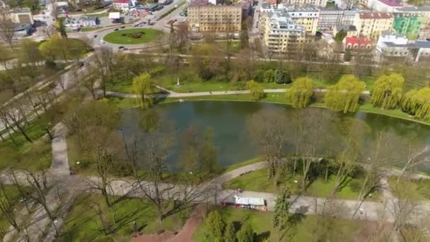 Pond Staw Podzamecki Kielce Aerial View Poland High Quality Footage — Stock videók