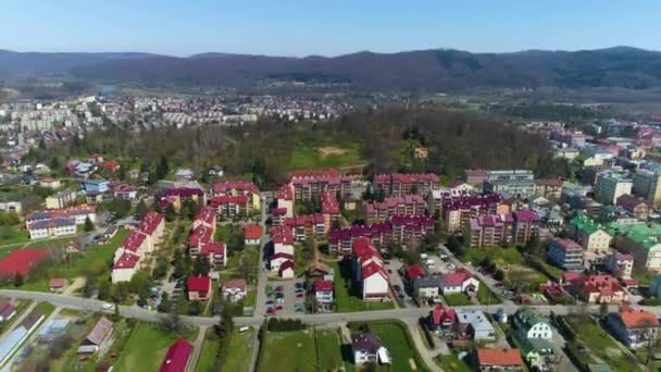 Piękna Panorama Górskiego Krajobrazu Sanok Aerial View Poland Wysokiej Jakości — Wideo stockowe