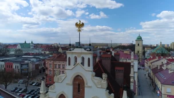 Eagle Roof Town Hall Rzeszow Orzel Ratusz Aerial View Poland — Stock video