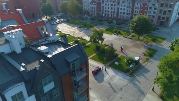 Elblag Fountains Square Cathedral Katedra Aerial View Poland High Quality — Stockvideo
