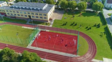 Primary School Playground Elblag Aerial View Poland. High quality 4k footage