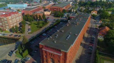 Shipyard Street River Elblag Stoczniowa Aerial View Poland. High quality 4k footage