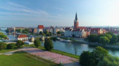 Elblag Coast Cathedral Bridge Wybrzeze Gdanskie Aerial View Poland. High quality 4k footage