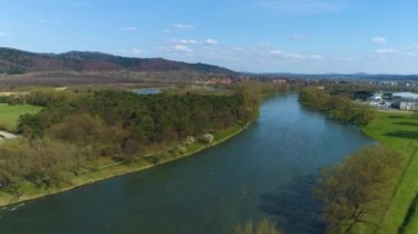 San Beautiful River Sanok Hava Manzarası Polonya. Yüksek kalite 4k görüntü