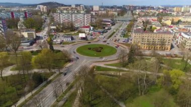 Rondo Giedroycia Roundabout Kielce Aerial View Poland. High quality 4k footage