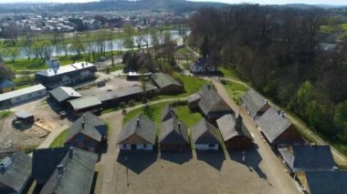 Skansen Museum Galician Market Sanok Aerial View Poland. High quality 4k footage