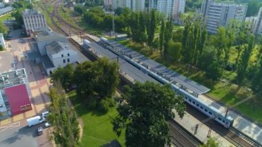 Train Station Elblag Dworzec Kolejowy Aerial View Poland. High quality 4k footage