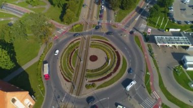 Large Roundabout Zamech Elblag Rondo Aerial View Poland. High quality 4k footage