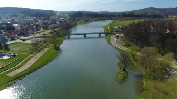 Bialogorski Brücke Sanok Fluss San Landschaft Luftaufnahme Polen Hochwertiges Filmmaterial — Stockvideo
