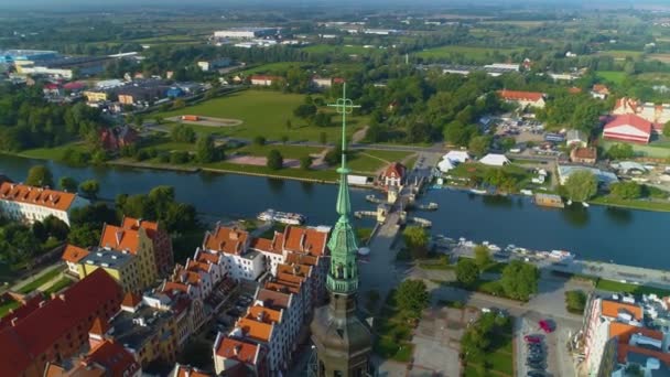 Katedralen Tower Elblag Wieza Katedry Flygfoto Polen Högkvalitativ Film — Stockvideo