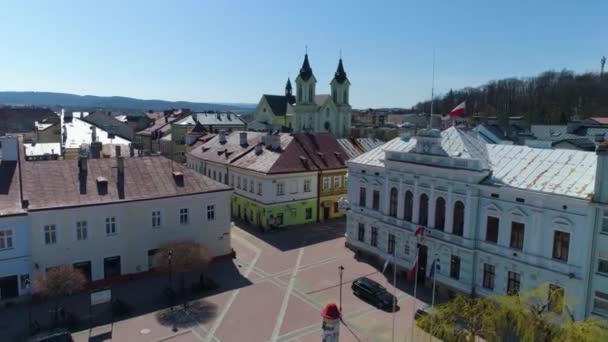 Church Square Saint Michael Sanok Aerial View Poland High Quality — Stock video