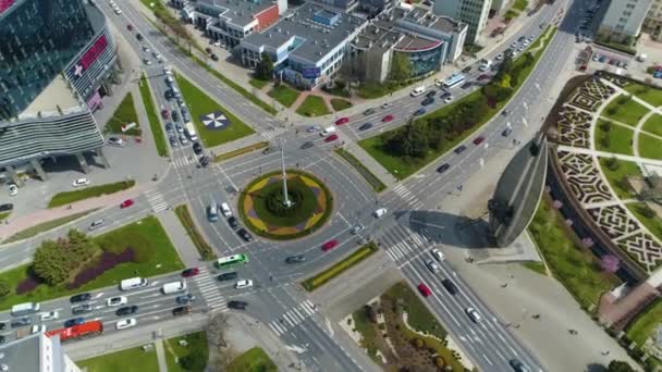 Dmowskiego Roundabout Rzeszow Rondo Aerial View Poland High Quality Footage — Video
