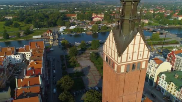 Cathedral Tower Elblag Wieza Katedry Aerial View Poland High Quality — Stockvideo