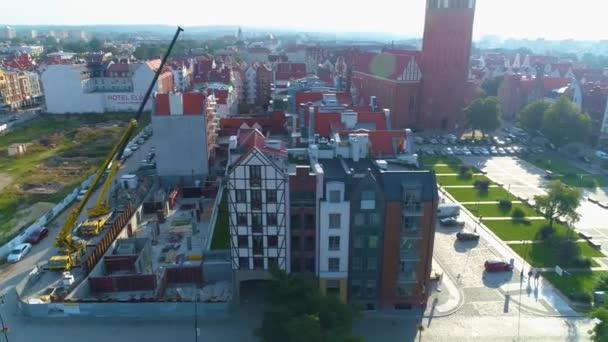 Budynki Elbląg Coast Boulevard Wybrzeże Gdańskie Widok Lotu Ptaka Polska — Wideo stockowe