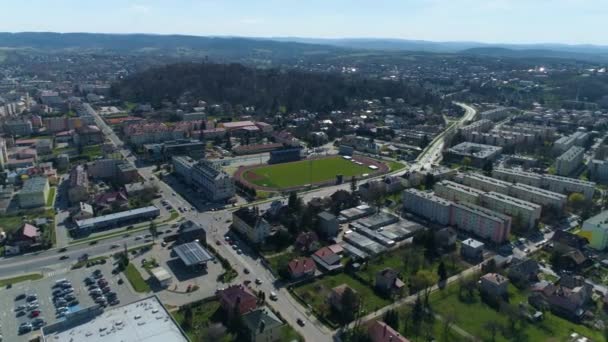 Panorama Ekoball Stadion Stal Sanok Club Widok Lotu Ptaka Polska — Wideo stockowe