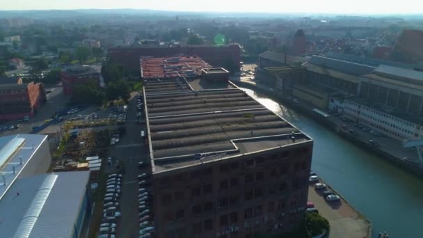 Shipyard Street River Elblag Stoczniowa Luftaufnahme Polen Hochwertiges Filmmaterial — Stockvideo