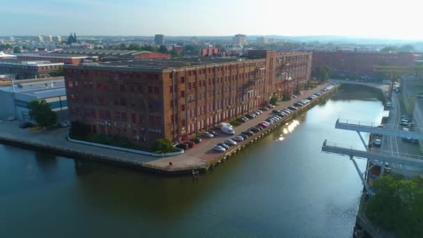 Shipyard Street River Elblag Stoczniowa Aerial View Poland High Quality — Stockvideo