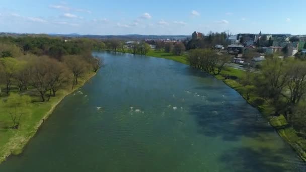 San Beautiful River Sanok Aerial View Poland High Quality Footage — Video