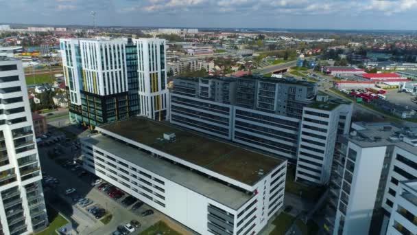 Skyscrapers Panorama Rzeszow Wiezowce Aerial View Poland High Quality Footage — Stockvideo