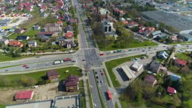 Large Intersection Maczka Lubelska Rzeszow Aerial View Poland. High quality 4k footage