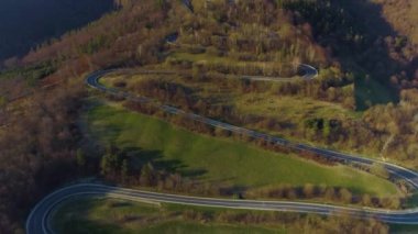 Beautiful Serpentine Mountains Sanok Bieszczady Aerial View Poland. High quality 4k footage