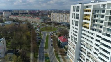 Panorama Rondo Jan Pawel Rzeszow Aerial View Poland. High quality 4k footage