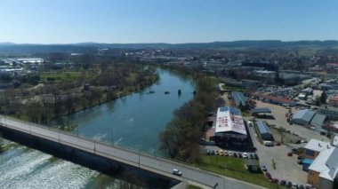 San Beautiful River Sanok Hava Manzarası Polonya. Yüksek kalite 4k görüntü