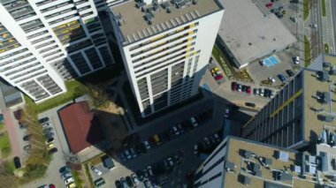 Top Down Skyscrapers Rzeszow Wiezowce Aerial View Poland. High quality 4k footage