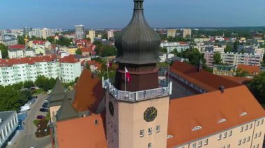 Tower Town Hall Elblag Urzad Miejski Aerial View Poland. High quality 4k footage