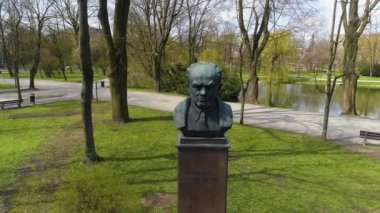 Monument Stefan Zeromski Park Kielce Aerial View Poland. High quality 4k footage