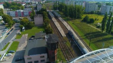 Train Station Elblag Dworzec Kolejowy Aerial View Poland. High quality 4k footage