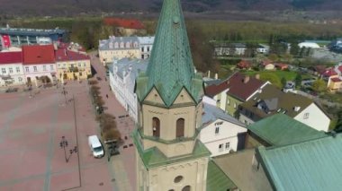 Centrum Market Sanok Rynek Ratusz Aerial View Poland. High quality 4k footage