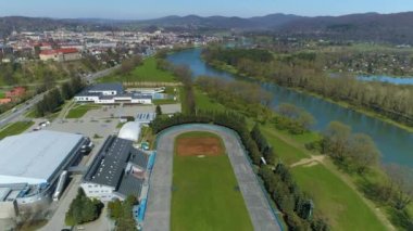 Eğlence Merkezi Arena Sanok Mosir Hava Görüntüleme Polonya. Yüksek kalite 4k görüntü