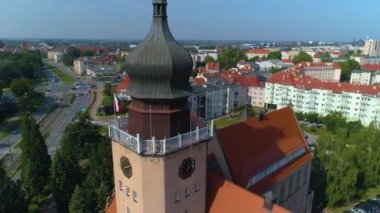 Tower Town Hall Elblag Urzad Miejski Aerial View Poland. High quality 4k footage