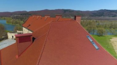 Royal Castle Museum Sanok Zamek Krolewski Aerial View Poland. High quality 4k footage