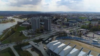 Belediye Stadyumu Stadı Stal Rzeszow Stadyumu Miejski Hava Manzarası Polonya. Yüksek kalite 4k görüntü