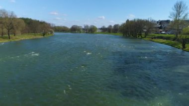 San Beautiful River Sanok Aerial View Poland. High quality 4k footage