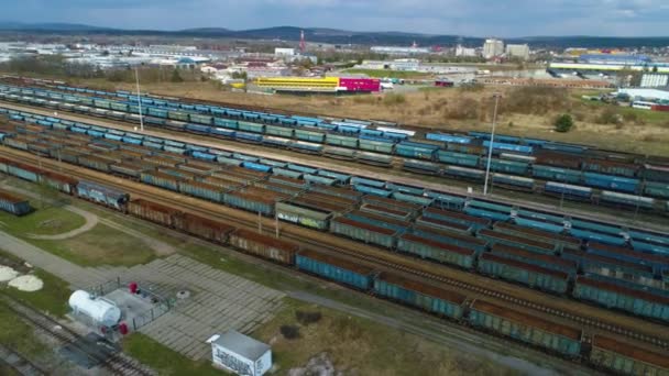 Slichowice Wagons Railway Station Kielce Stacja Aerial View Poland Vysoce — Stock video