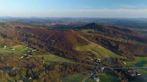 Piękna Panorama Górskiego Krajobrazu Bieszczady Widok Lotu Ptaka Polska Wysokiej — Wideo stockowe