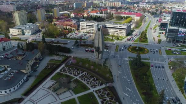 Monument Big Roundabout Rzeszow Pomnik Rondo Aerial View Poland High — Video