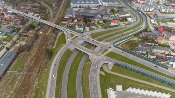 Big Intersection Kielce Railway Station Aerial View Poland Кадри Високої — стокове відео