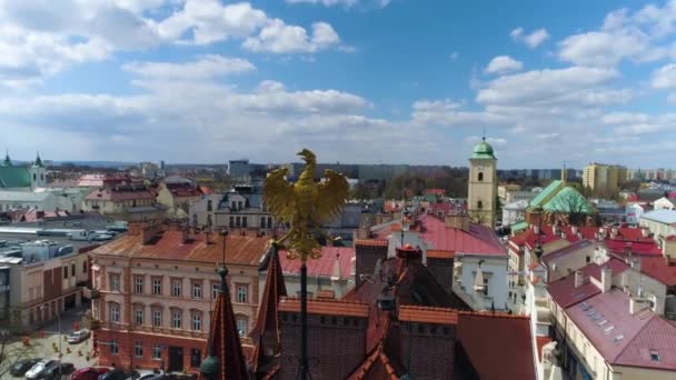 Eagle Roof Town Hall Rzeszow Orzel Ratusz Aerial View Poland — Video