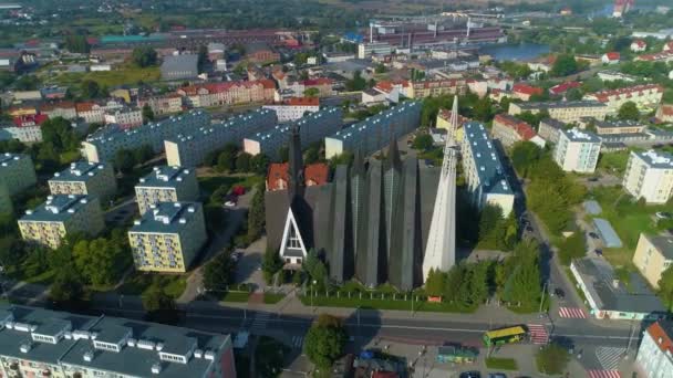 Santuário Mãe Deus Elblag Sanktuarium Vista Aérea Polônia Imagens Alta — Vídeo de Stock