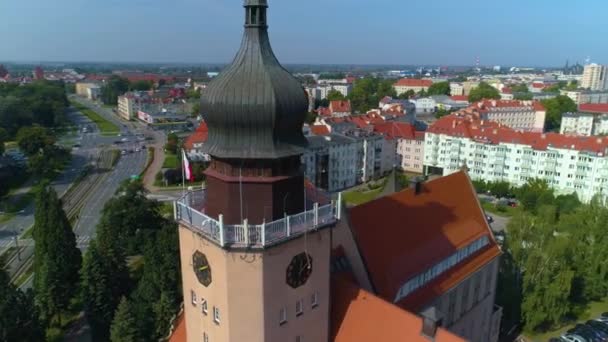 Tower Town Hall Elblag Urzad Miejski Aerial View Poland High — Stockvideo
