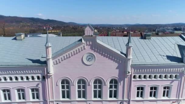 Town Hall Sanok Market Square Ratusz Aerial View Poland High — Video