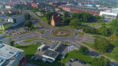 Large Roundabout Zamech Elblag Rondo Aerial View Poland. High quality 4k footage