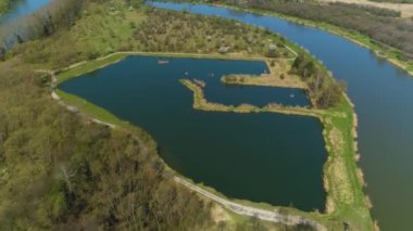 Fishing Grounds And Fish Ponds Sanok San Aerial View Poland. High quality 4k footage